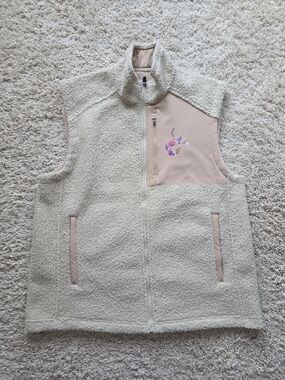Cream Sherpa Fleece Vest with Pink Accent